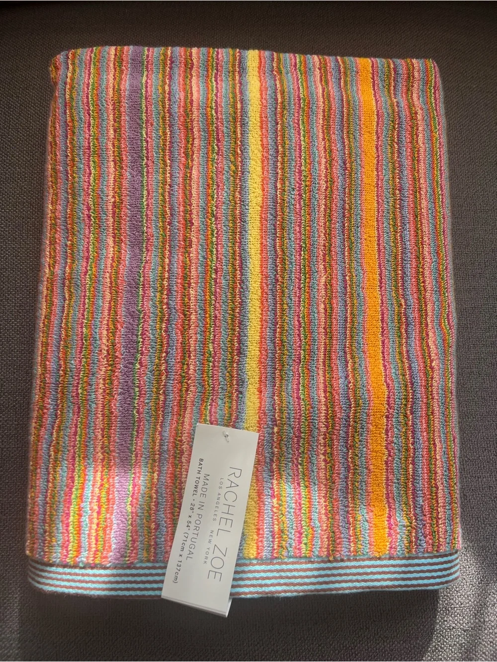 4Pc  Rachel Zoe Pastel Rainbow Bath towel Set Stripe Cotton Hand Towels Rare